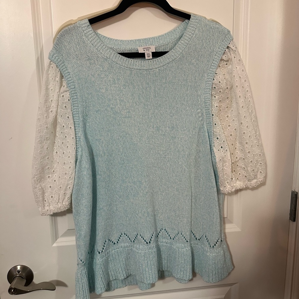 Crown and ivy Top with Eyelet Sleeves